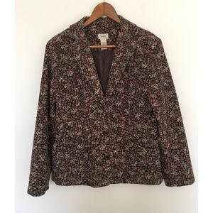 L.L. Bean Floral Corduroy Brown Multi Blazer Jacket Women 10 Petite Cottagecore